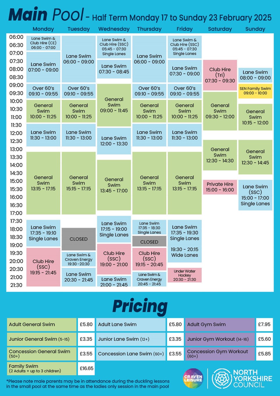 main pool half term feb